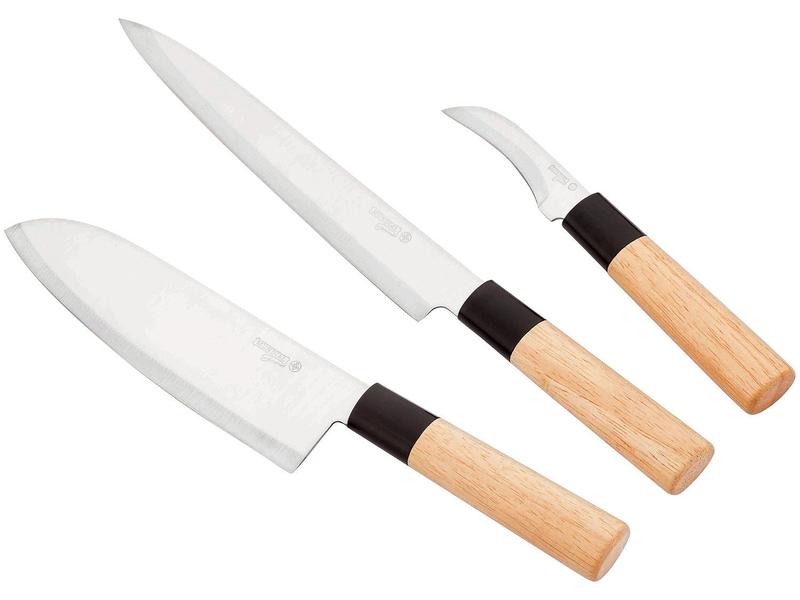 Conjunto de Facas Japonesas 3 Peças AÇO INOX e Madeira Mundial
